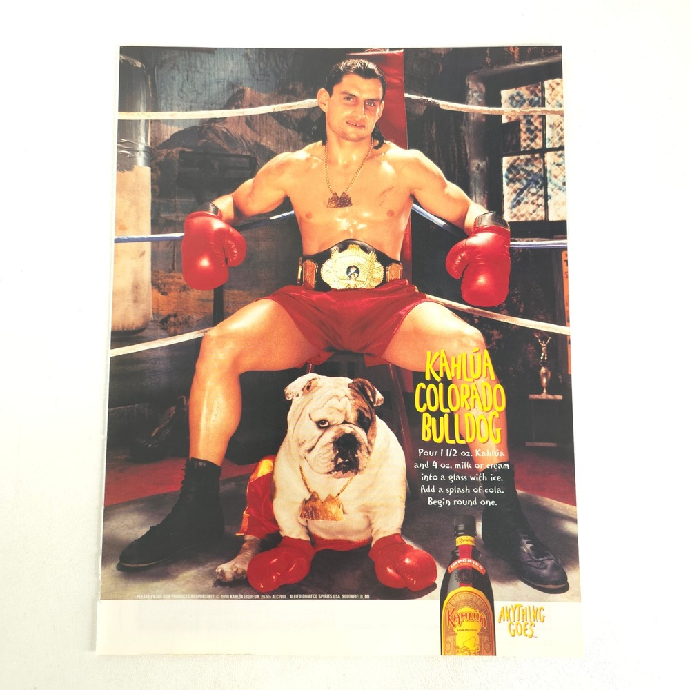 Kahlua Colorado Bulldog Vintage Print Ad Maxim Y2K Boxer Dog Home Bar Wall Decor